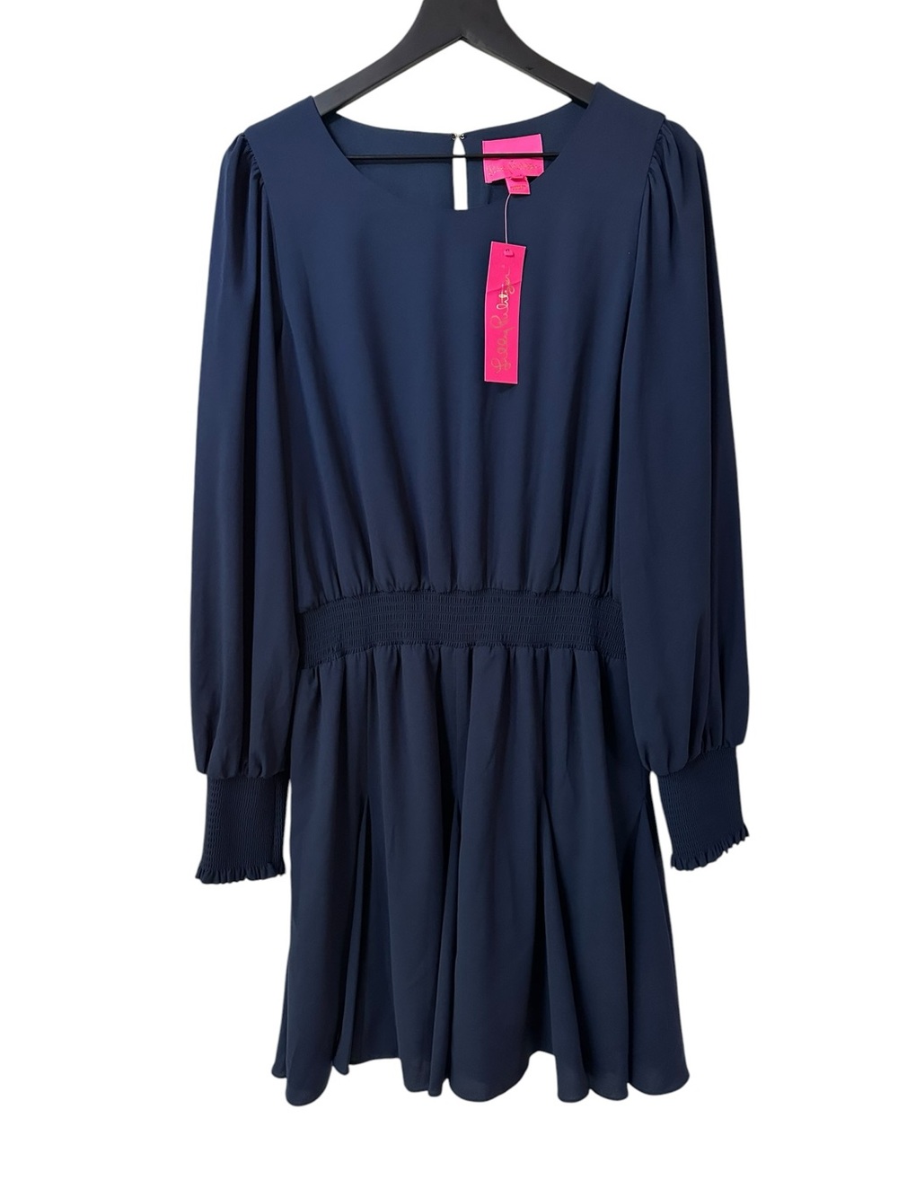 Lilly Pulitzer Lorella Navy Blue Long Sleeve Smocked Waist Mini Dress